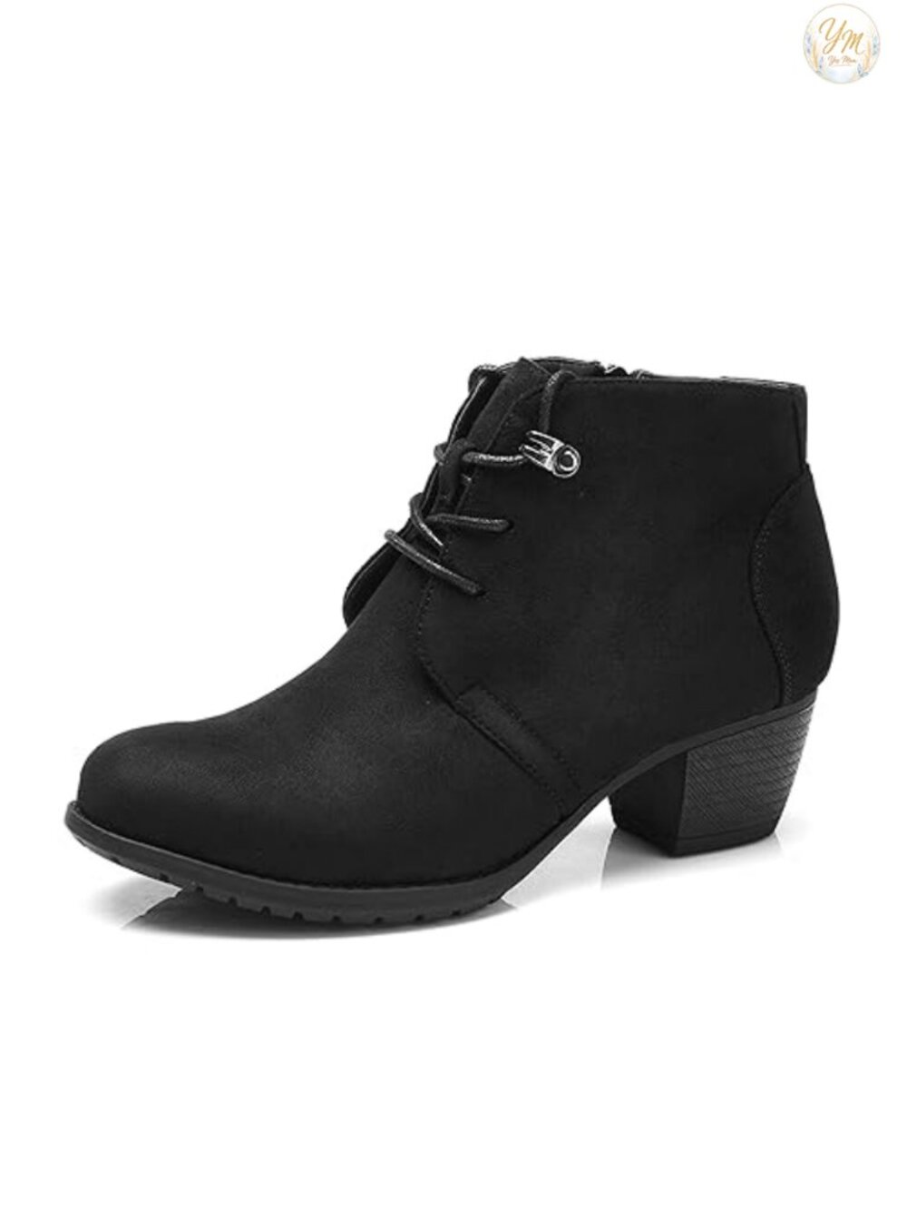 Women's Ankle Boots Faux Suede Lace-Up Low Heel Dress Booties Side Zipper